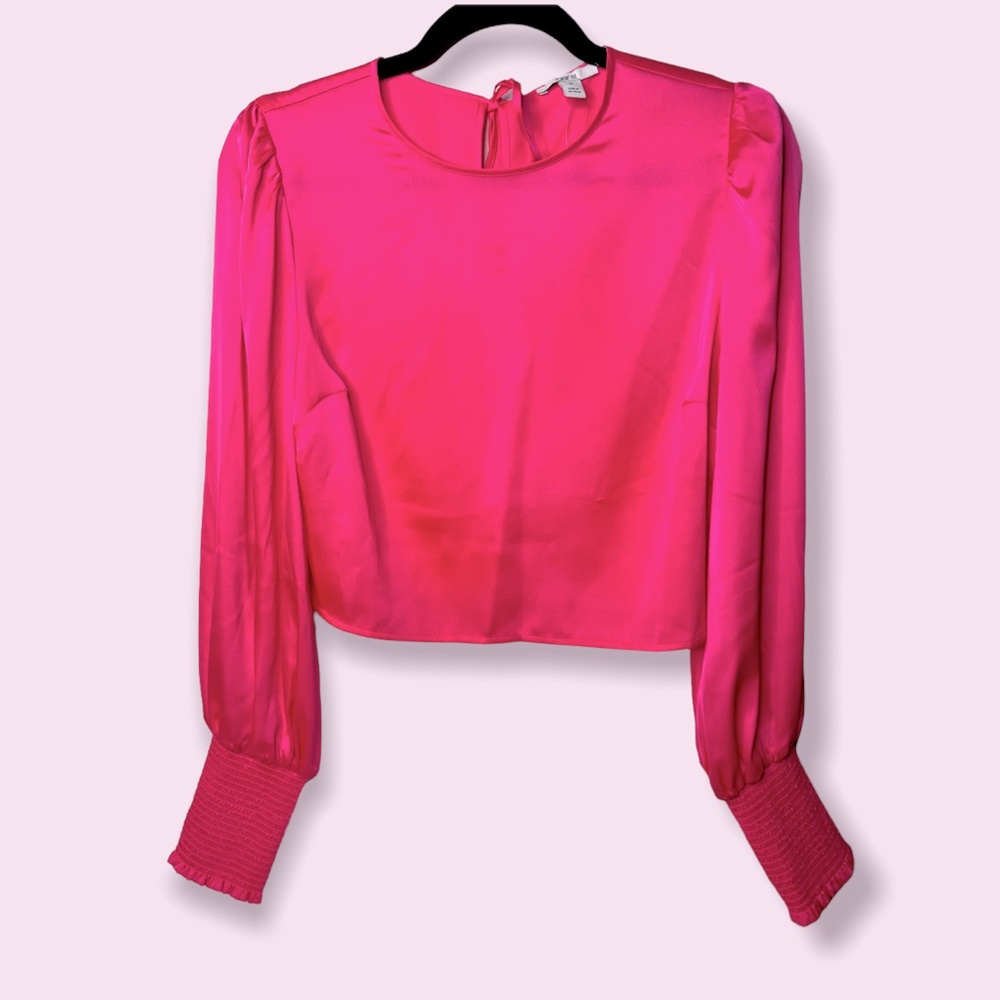 Bar III Hot Pink Long Sleeve Back-Tie Crop Top